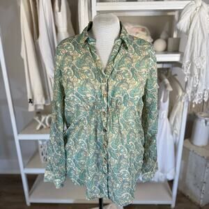 Maurices Women's Size XL Teal & Cream Paisley Print Button Up Blouse #3550